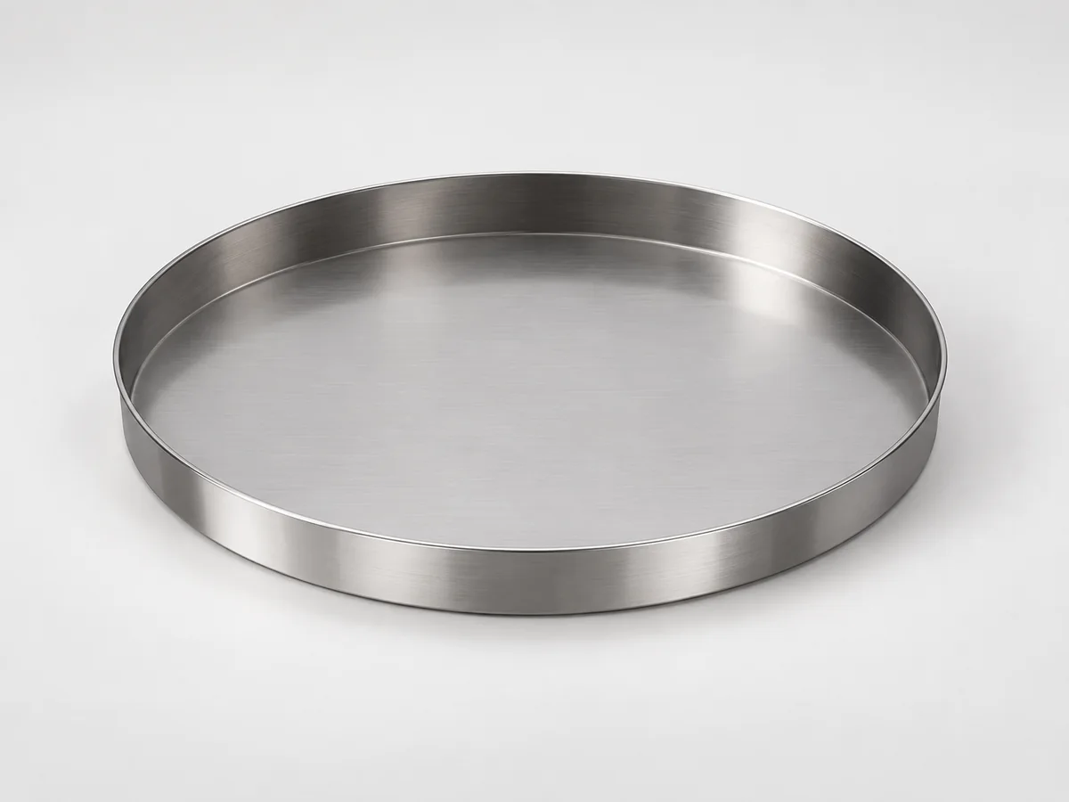 RDRP-25P5-SS 25.5-inch stainless steel round drip pan without a drain.