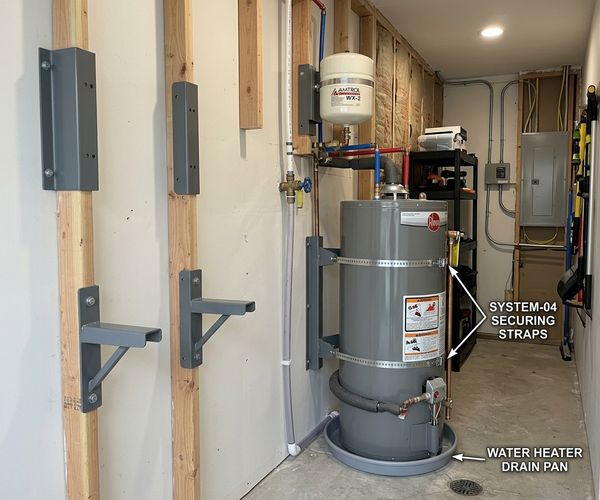System-04 Wall Mount Brackets with 2 Inch Drain Pan, Expansion Tank Bracket, and Straps Kit product application image
