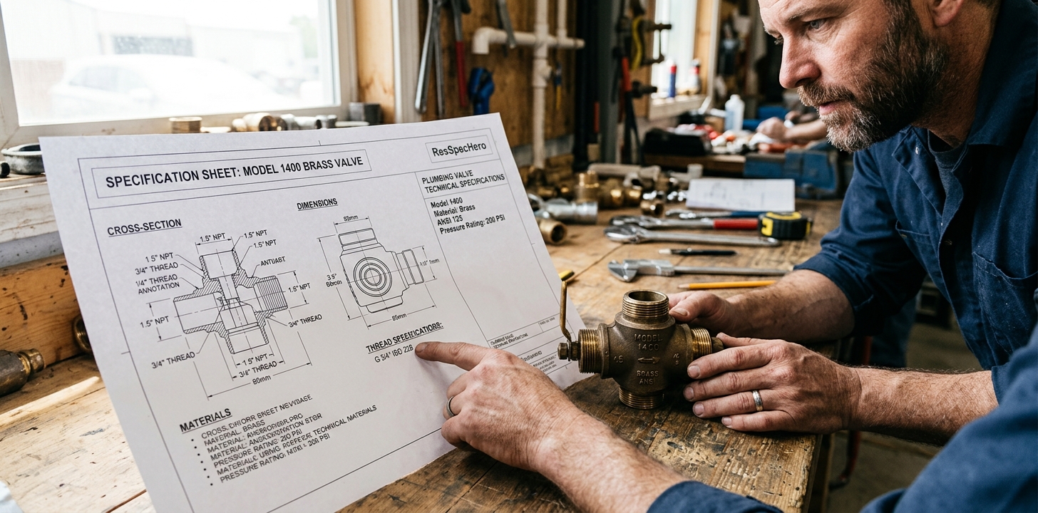 Engineer reviewing product specification sheets on a job site